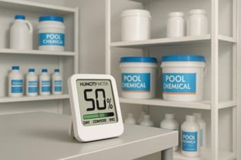 Depoda nem ölçer ve raf — gölgeli, düzenli yerleşim