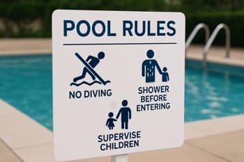 Havuz kural panosu — görsel piktogramlar