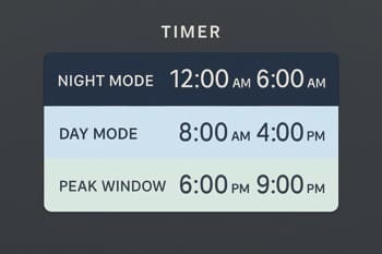 Zamanlayıcı ekranı: gece, gündüz ve pik dilimleri
