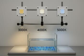 LED laboratuvar düzeneği: farklı CCT modülleri ve test kabı