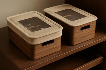 Ahşap aksesuar kutuları: nefes alan kılıf ve gölgeli raf