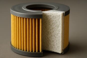 Kartuş filtre kesiti — pliseli yüzey ve mikrofiber