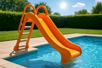 Güneşte parlayan kompakt havuz kaydırağı — UV korumalı plastik