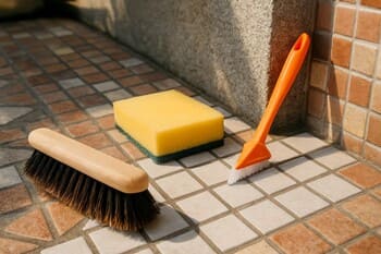 Mozaik köşede sezon geçişi bakımı: fırça, yumuşak sünger ve köşe aparatı