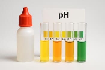 Renk skalalı pH test kiti — damlalık ve tüpler